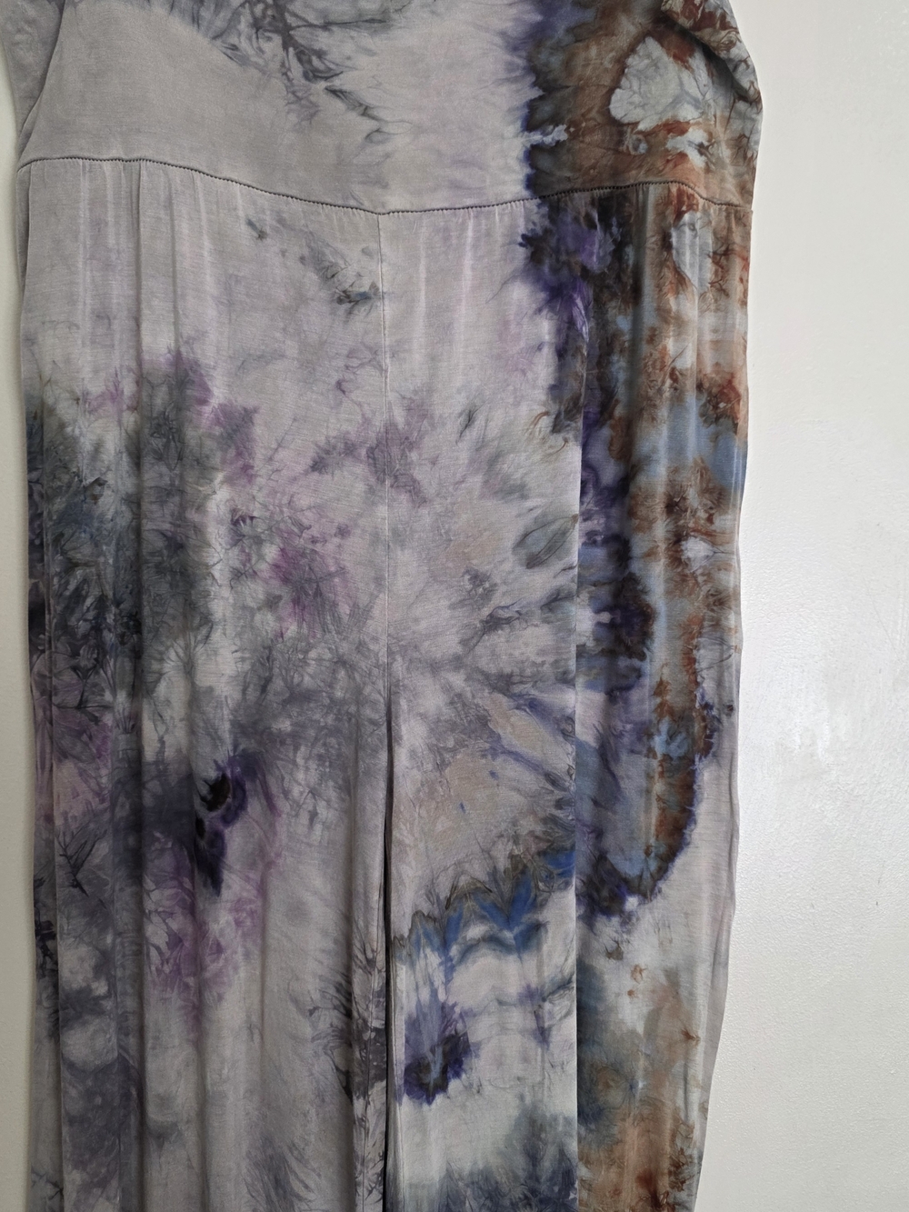 Tie-Dye Wide Leg Flowy Pants in Lavender and Blue Tones Soft Stretchy Retro - Picture 2 of 3